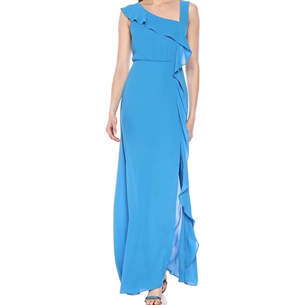 BCBG French Blue Gown NWT 0 Ruffle Detail Slit